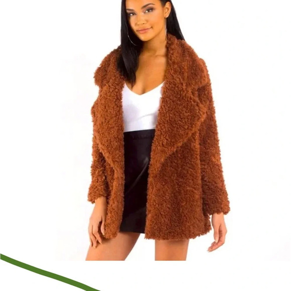 AUDREY 3+1 TEDDY OPEN OVERCOAT BROWN SIZE LARGE - Picture 1 of 16